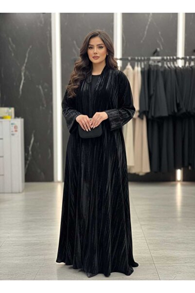 Elegant Black velvet balloon winter abaya