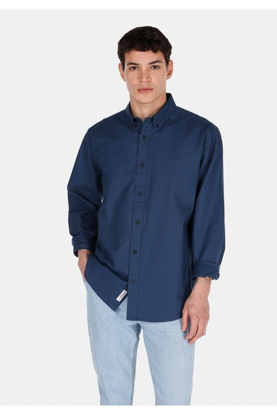 Colin's Regular Fit Shirt Neck Plain Men's Navy Blue Long Sleeve Shirt