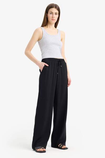 DeFacto Florida High Waist Wide Leg Viscose Pants with Pockets N5396Az20Sm