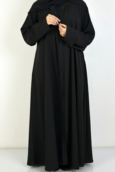 REİNA عباية كلوش كويتية من الكريب الكويتي السادة بسحّاب كامل مخفي مع طرحة