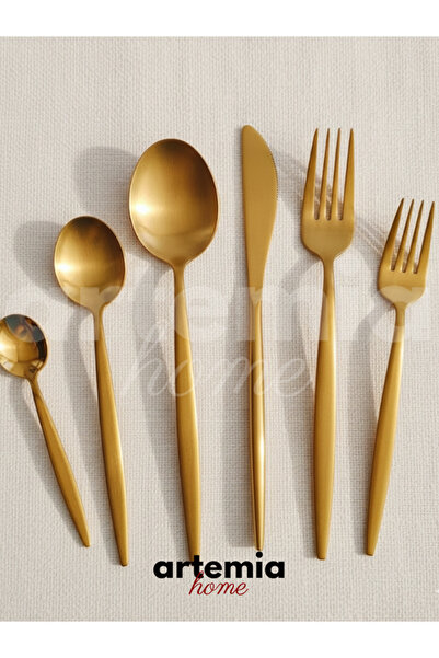 Artemia Home New Vega Elite 12 Piece Dessert Set |   18/10 Steel |   Matte Gold Plated Tableware Set (6 Persons)