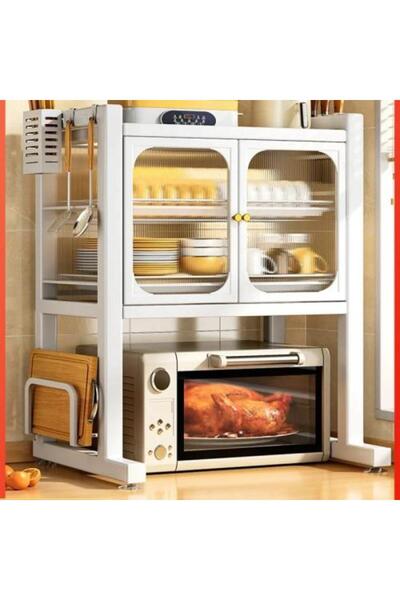 Generic خزانة لتنظيم الميكرويف وأدوات المطبخ معدني وابيض