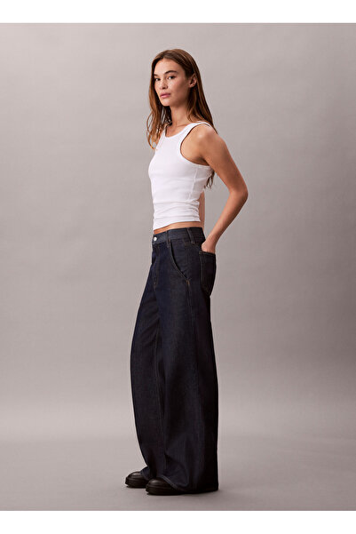 Calvin Klein Yüksek Bel Geniş Paça Geniş Fit Koyu Mavi Kadın Denim Pantolon LV047D769G34A
