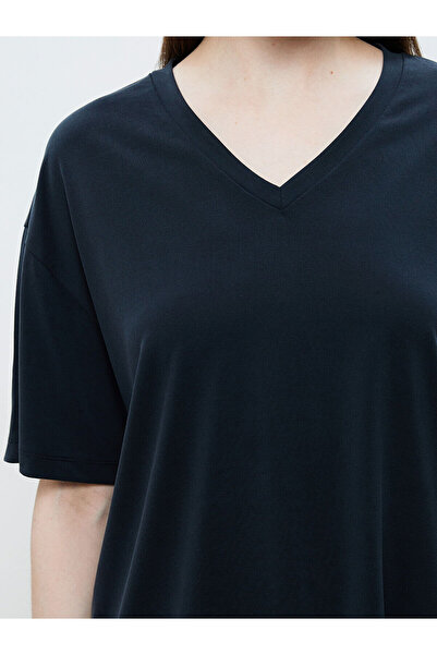 LC Waikiki Soulifeblack V-Neck Modal Blend Oversize Women's T-Shirt