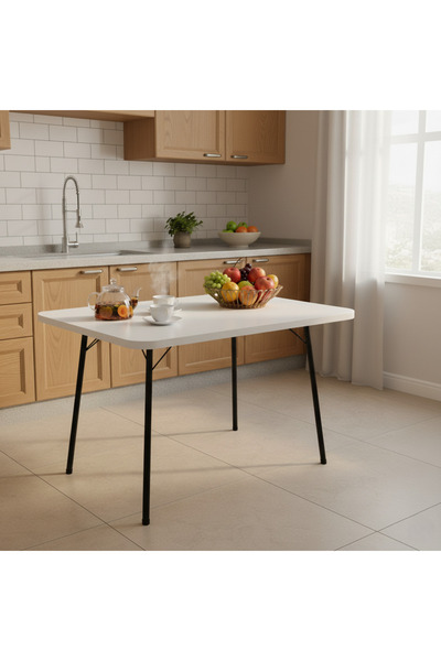 Vovikon Ahşap Beyaz Katlanır Masa Piknik Masası