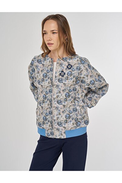 KYR Μπουφάν ζακάρ με σχέδιο λουλουδιών χακί