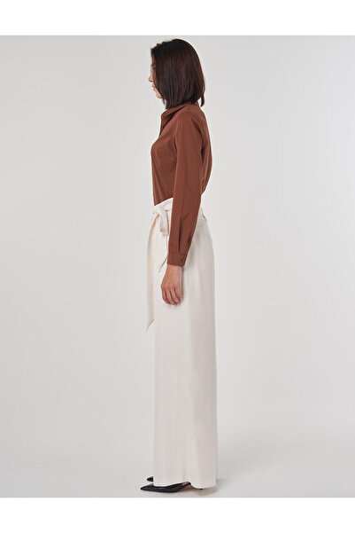 Kayra Waist-Tied Satin Trousers Ecru