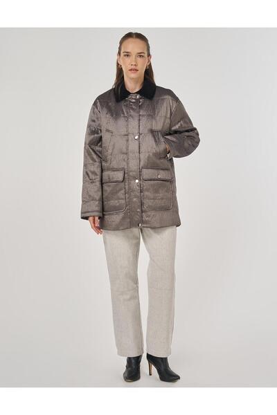 Kayra Μπουφάν με βελούδινο λαιμόκοψη με λεπτομέρεια βιζόν