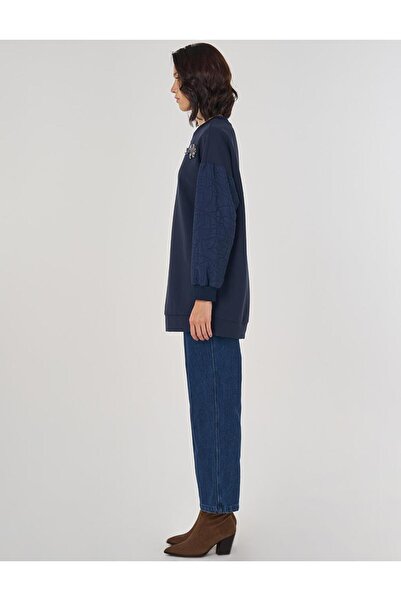 KYR Fabric Garnished Sweatshirt Dark Navy Blue