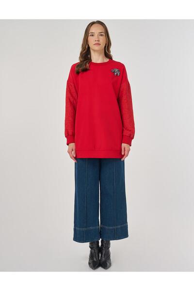 KYR Fabric Garnished Sweatshirt Red