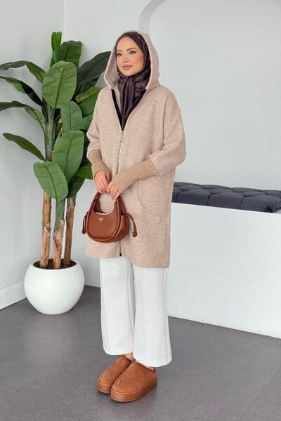 Hazamoda Μπουφάν με φερμουάρ από τσόχα μπεζ