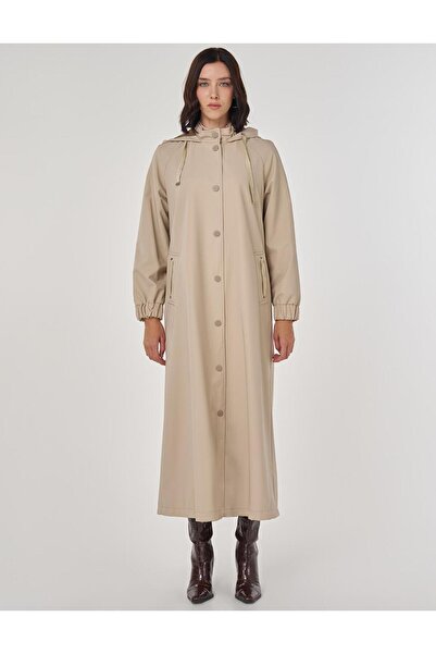 Kayra Stand Collar Overcoat Beige