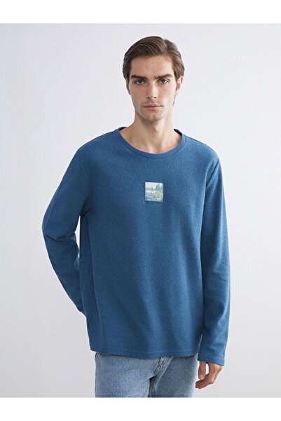 LC Waikiki طاقم الرقبة طويلة الأكمام المطبوعة تي شيرت رجالي