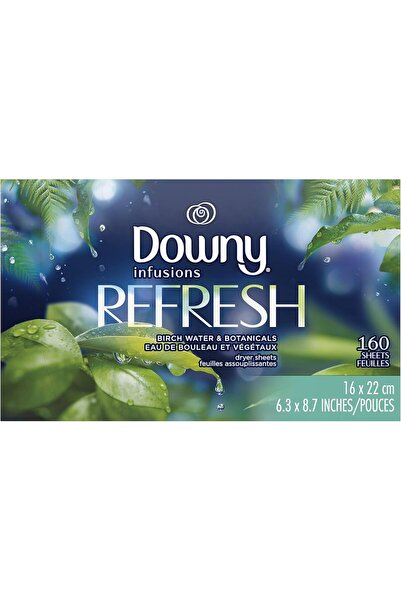 downy Infusions Fabric Softener Dryer Sheets, Refresh, Birch Water & Botanicals, 160 count