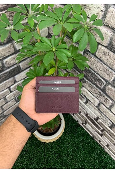 GUARD Θήκη πιστωτικής κάρτας από γνήσιο δέρμα με κλείσιμο με κουμπιά Plum - GRD251018WT425