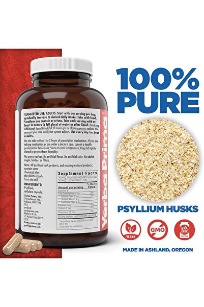 Yerba Prima Psyllium Husks Veg Caps, 400 Capsules (625 mg) - Daily Fiber Supplement