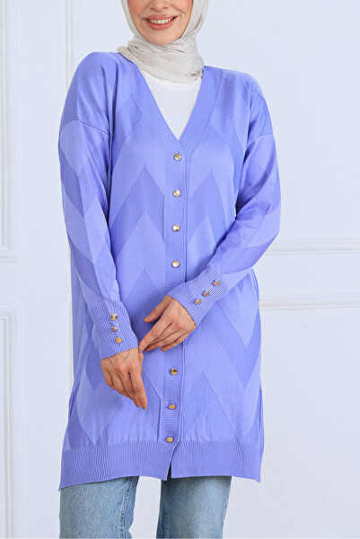 benguen كارديجان طويل منقوش ومُعالج بالمرسر N3193 أرجواني