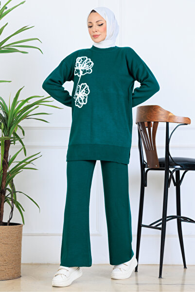 benguen Embroidery Detailed Knitwear Set S1120 Emerald Green