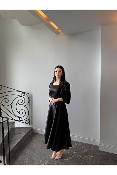 Dilarabulut Ranella Midi Boy Kloş Etek Kısa Kol Saten Abiye