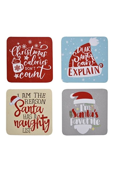 SHOPIENS Coaster Set, Christmas Design, 4 Pieces, Multicolor, 10x10 cm