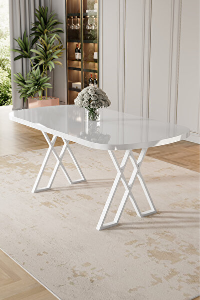 Canisa Kaye Serisi Mdf 90x168 Beyaz Mutfak Masası Takımı 6 Gri Sandalye