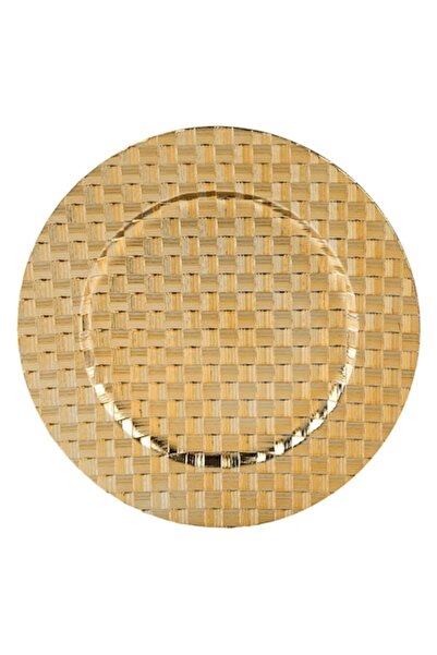 OEM Round decorative gold plastic platter with woven Christmas pattern Ø33 cm