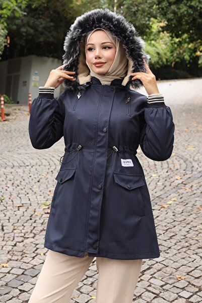 Missvalle Μπουφάν με φερμουάρ και κουκούλα Navy Blue 19270