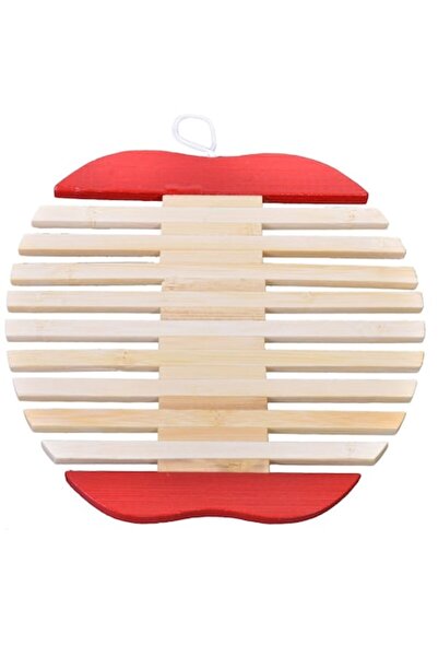 SHOPIENS Wooden Trivet (Apple Shape), Diameter 18 cm, Red/Beige - MYONNA