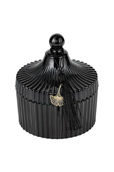 SHOPIENS Lumânare decorativă cu capac, sticlă neagră, timp de ardere 24 de or...