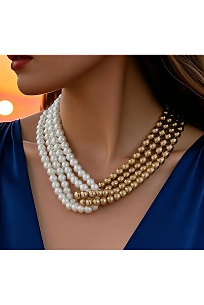 by Natalie Altın boncuk ve inci kolye kolye gece şık kolye abiye kolye