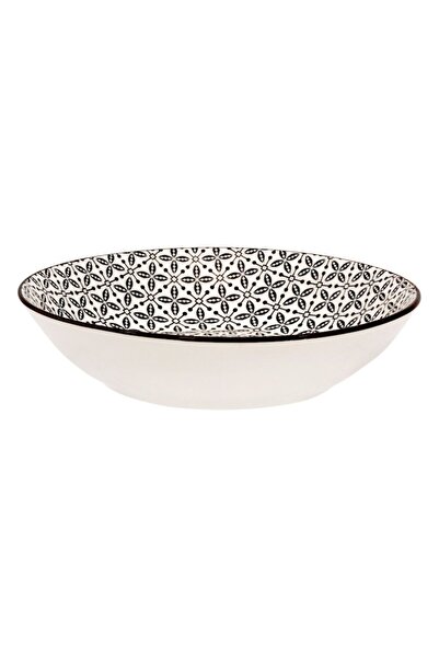 SHOPIENS Soup Plate, Black-on-Beige Pattern, Porcelain, 20 cm, 750 ml