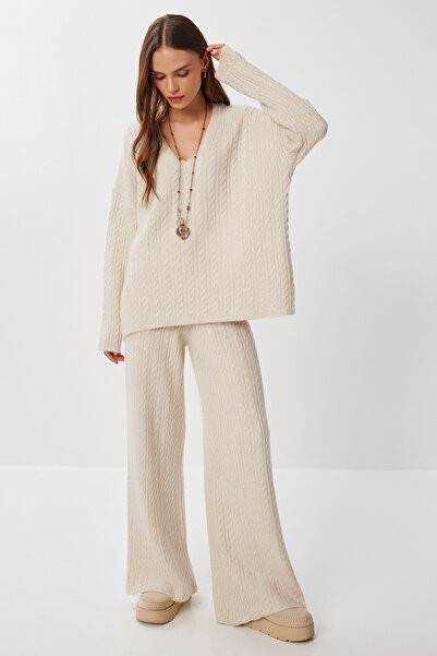 Lovelyİstanbul Tricotaj împletit pentru păr Set de sus și de jos LNS0090 STONE