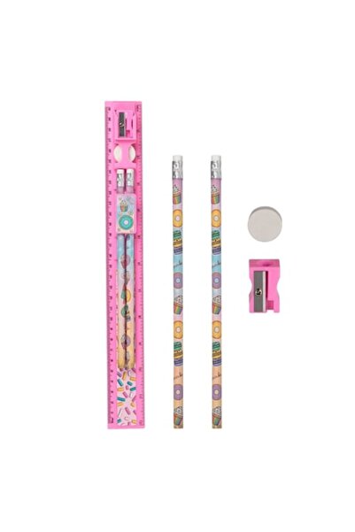 SHOPIENS Set școlar cu riglă, gogoașă roz pentru brioșe - 5 piese