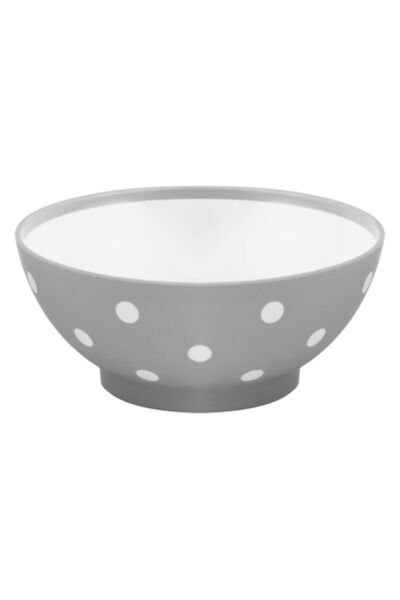 SHOPIENS Plastic Round Bowl with Grey Dots, 1.5 L, Dishwasher and Microwave Safe