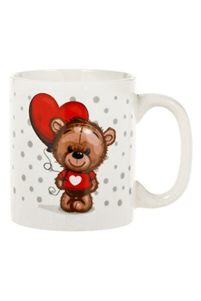 SHOPIENS Cană ceramică, model ursuleț cu imprimeu de baloane în formă de inim...