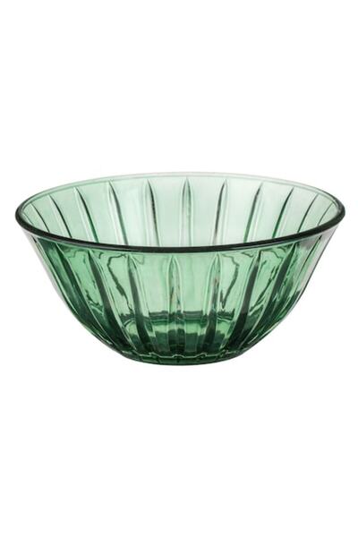 SHOPIENS Glass Bowl, Embossed Stripes Pattern, Green, Capacity 300ml