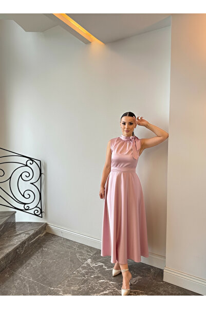 Dilarabulut Narisa Midi Boy Kloş Etek Kolsuz Saten Abiye Elbise