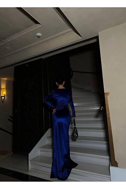 Modafeminen Long Sleeve Velvet Dress with Slit Detail 582294 Saks