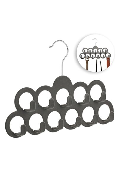 SHOPIENS Hanger for Belts and Bags, Velvet Model, Grey, 11 Hooks, 30 cm, MYONNA IT & E-COMMERCE