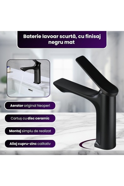 BiXXBi Washbasin Faucet, Matte Black, Ceramic Cartridge, Neoperl Aerator