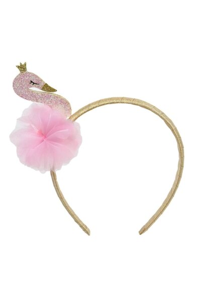 SHOPIENS Bentiță pentru copii, Swan 3D, auriu, tul roz cu sclipici