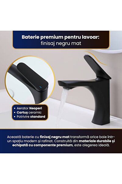 BiXXBi basin faucet, matte black, ceramic cartridge, Neoperl aerator, 1218 g