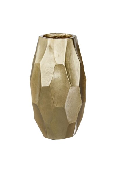 SHOPIENS Decorative Vase, Asymmetric Design 15.2x15.2x26.7 cm, Gold, Poliresin