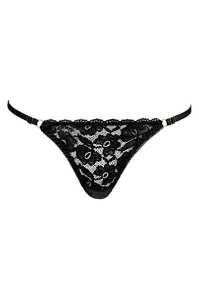 SHOPIENS Women's Brazilian string panties, black lace, adjustable side straps