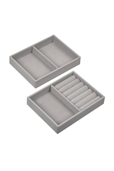 SHOPIENS Set of Jewelry Organizers, 2 Pieces, Compartments, Gray, 15.5x12x3cm