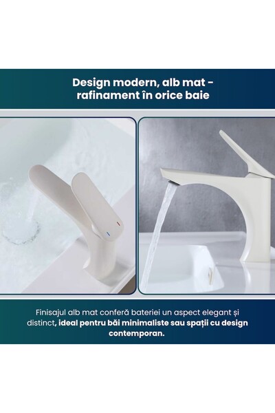 BiXXBi Matte White Basin Faucet, Silent Ceramic Cartridge, Neoperl Aerator, 170mm