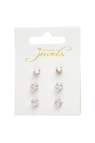 MYONNA IT & E- COMMERCE Stud Earrings, Language of Jewels, Gold, 3 Pairs (Round, Square, Star)