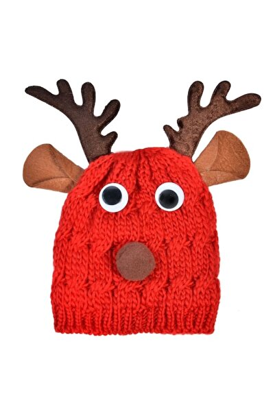 MYONNA IT & E- COMMERCE Knitted Christmas Reindeer Beanie, 100% Acrylic, Red, Adult