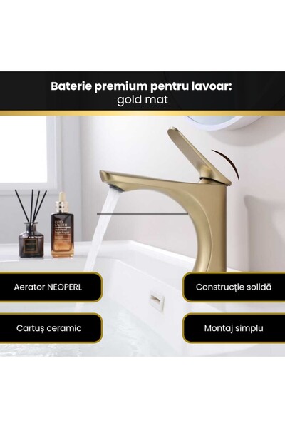 BiXXBi Matte Gold Basin Faucet, Anti-Fingerprint, Ceramic Cartridge, Neoperl Aerator -