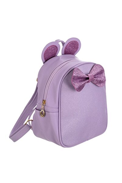 SHOPIENS Children's Backpack - Ears & Bow Model, Lilac-Pink, 20x11x22 cm